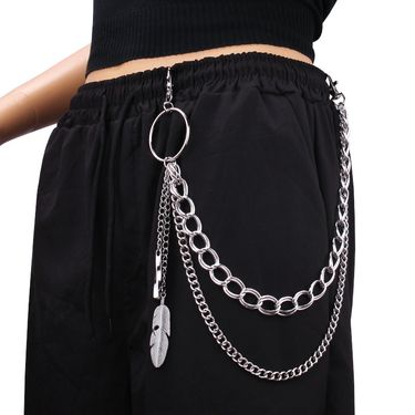 Metal Jewelry Trendy Punk Style Feather Waist Personalized Pants Chain Jeans Pendant_voghion.com