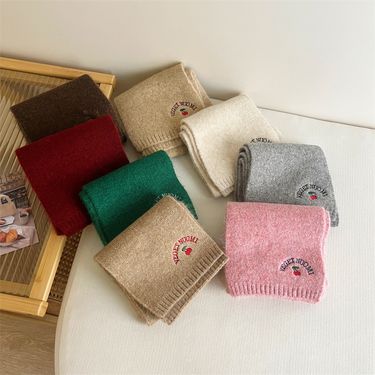 Kids' scarves Children's long scarf autumn and winter baby boys and girls outdoor warm cold protection neck cherry embroidery_voghion.com