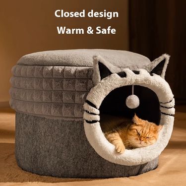 Warm Closed Cat Four Seasons Universal Security Avoidance Kitten Pet Nest Winter Bed_voghion.com