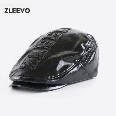 Yangguan/ZLEEVO PU Bright Leather Forward for Men Women, British Literature and Fashion Duck Tongue Belle Hat_voghion.com