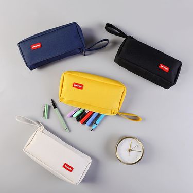 Solid color Square stationery bag portable personalized pencil bag high school junior high school simple student stationery bag large capacity pencil _voghion.com