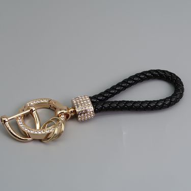 Car Keychain Pendant Diamond-encrusted Keychain Ring Hand Woven Leather Rope Anti-loss D Key Chain_voghion.com