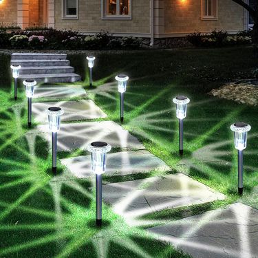 Solar Outdoor Lights, 10 Pack Waterproof Stainless Steel Solar Stake Lights for Pathway Garden Yard Path Walkway Driveway Lawn Decor - Cool White_voghion.com