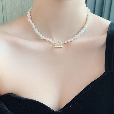 OT buckle Baroque freshwater pearl necklace niche design clavicle chain girlfriend student bracelet female simple cold style_voghion.com