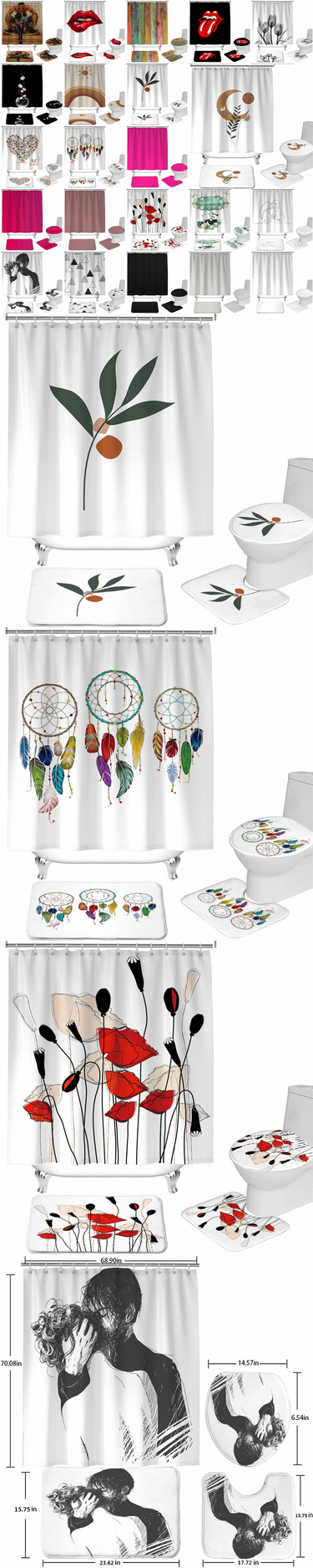 Solid color shower curtain set, minimalist oil painting, bathroom spring Asia textile shower curtain, no punching_voghion.com