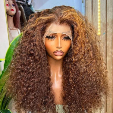250 Density 13x6 HD Lace Frontal Human Hair Wig 30 34 Inch Highlight Honey Ombre Blonde Curly Deep Wave Glueless_voghion.com