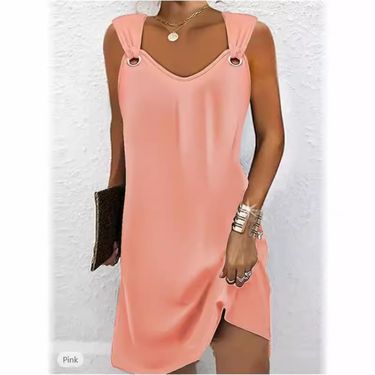 Autumn And Winter Sleeveless V-Neck Metal Button Sweatshirt Dress For Women_voghion.com