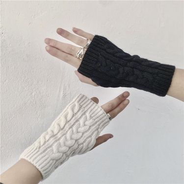 Knitted women in autumn and winter, exposed gloves men, wrist guards for warmth, half finger woolen gloves, solid color,_voghion.com