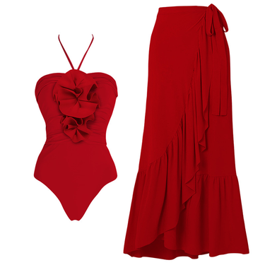 Women's Clothing New One Piece Swimsuit Female Detachable Three Dimensional Flower Decoration Halter Neck Swimsuit Suit 2735_voghion.com