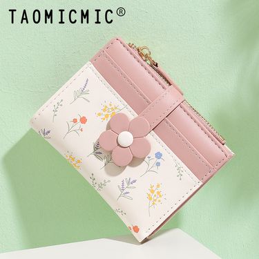 Korean Style Chanel-Inspired Short Women's Student Cute Floral PU Leather Coin Card Holder Purse Wallet_voghion.com