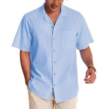Men's Clothing Shirt Men's Casual Cuban Collar Short Sleeve Shirt Button Down Cotton Summer Beach Vacation Hawaiian Shirt Men_voghion.com