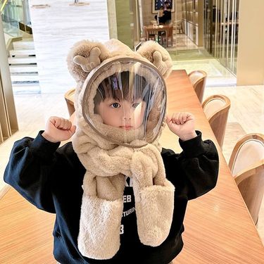 2025 Windproof And Warm Plush Hat New Protective Mask For Boys And Girls Children's Scarf Gloves Integrated Hat_voghion.com