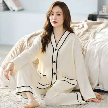 New sleepwear for women made of all autumn cotton cardigan, long sleeved pants, women's high-end feel, can be worn as_voghion.com