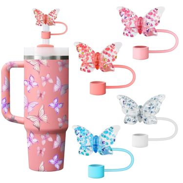 Cup Suitable For 10MM Accessories Butterfly Polka Dot Straw Cover Silicone Straw Cap Straw Cover Butterfly Straw_voghion.com
