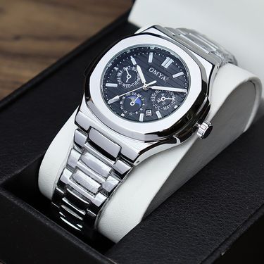 OMYA Men's Waterproof Quartz Watch 3ATM Stainless Steel Calendar Sports Watch With Mineral Glass_voghion.com