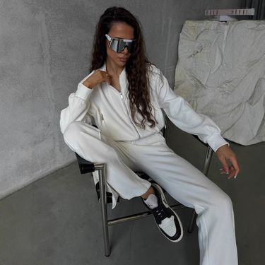 Cross-Border Casual European And American Solid Color Long Sleeve Zipper Cardigan Pocket Women's Tie-Up Sweatpants_voghion.com