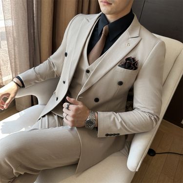 Men's Clothing Men's Suits Business Suits High End Black Double Breasted Wedding Suits Men's Autumn And Winter New Styles_voghion.com