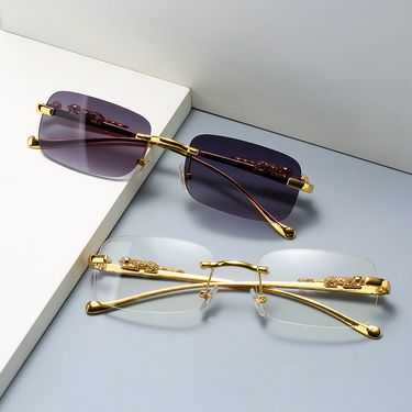 Fashion Rimless Square Sunglasses Man Woman Brand Designer Fashion Gradient Metal Leopard Retro Shades Rectangle Sun Glasses_voghion.com