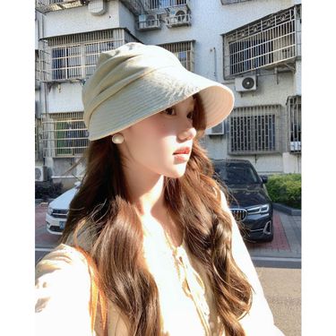 Cotton Linen Ice Lining Extended Brim Fisherman's Hat Women's Big Head Wrap Wrinkled Face_voghion.com