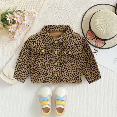 Children's Spring Denim Jacket Coat Ins Girls Fashion Leopard Print Single Breasted Coat_voghion.com