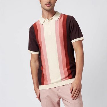 Men's Clothing Spring and Summer Leisure Multi Color Vertical Striped Stand Collar Knitted Top Men's Polo Shirt_voghion.com
