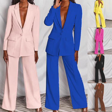 Women's Clothing Professional Suit Set Solid Color Spring And Autumn Slim Suit Two Piece Suit_voghion.com