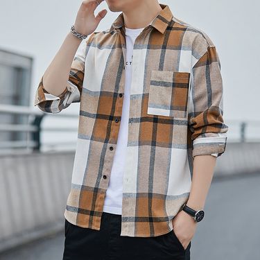Spring And Autumn New Plaid Long Sleeve Shirt Men's Casual Fashion Loose Pocket Top Cross-border Foreign Trade Men's Shirt_voghion.com