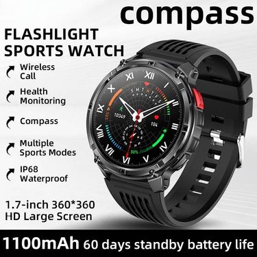 HT33 Smartwatch With Bluetooth Calling & Compass – 15-21 Day Battery, Heart Rate & Blood Oxygen Monitor, IP68 Waterproof, 1.3" TFT Touchscreen_voghion.com