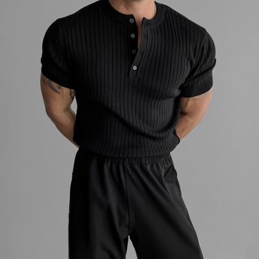 Old Money Aesthetic Men's Short Sleeve T-Shirt Summer Luxury Textured Knit Tee, Breathable & Loose Fit, V-Neck Casual Top (White/Black/Green/Brown)_voghion.com