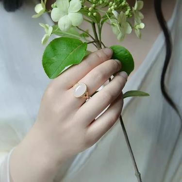 New Chinese Exquisite Pigeon Egg Hetian Green Jade Simple Versatile Adjustable Open Palace Style Women's Ring_voghion.com