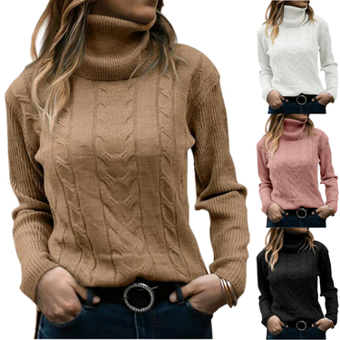 Women's Clothing autumn and winter new solid color turtleneck sweater retro long sleeved sweater women's clothing_voghion.com