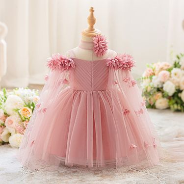 Mother & Kids Mesh Tulle Puffy Long Skirt Applique Halter Neck Dress Party Dress_voghion.com