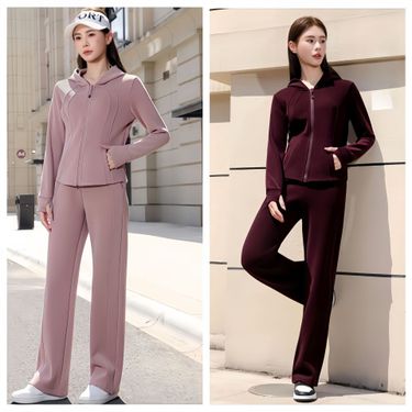 Windproof Jacket 25 New Women Slim Fit Thickened Yoga Sports Hooded Two-Piece Set_voghion.com