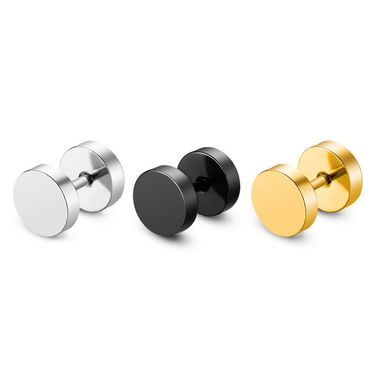 Hot Selling Simple Fashion Personality Trend Titanium Steel Barbell Earrings For Men And Women Round Disc_voghion.com