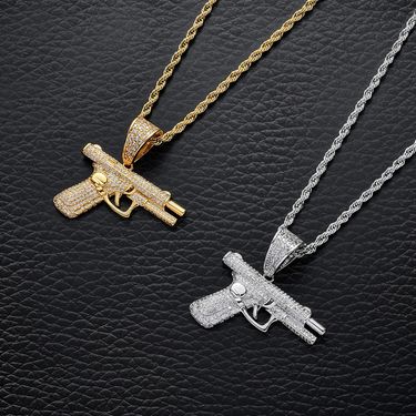 necklaces Hip hop small pistol necklace creative diamond zircon machine gun trendy men's jewelry_ipsvogv.com