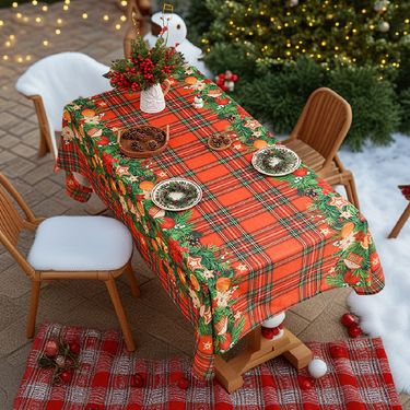 Christmas Tablecloth Set – 7 Sizes Polyester Holiday Dining Table Cover With Snowman/Tree/Bells Patterns, Wrinkle & Stain-Resistant_voghion.com