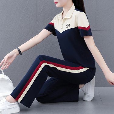 Ice Silk Short Sleeved Sports Women's Summer 2025 New Fashionable And Stylish Square Dance Suit Casual Running Two-Piece_voghion.com