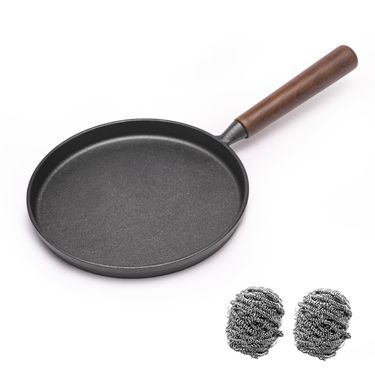 WANGYUANJI Cast Iron Pizza Pan, 10.2" Uncoated Pancake Skillet For Indoor And Outdoor, Non-Stick Skillet With Wooden Handle, Handmade Pancakes, Pizza, Fried Steak_voghion.com