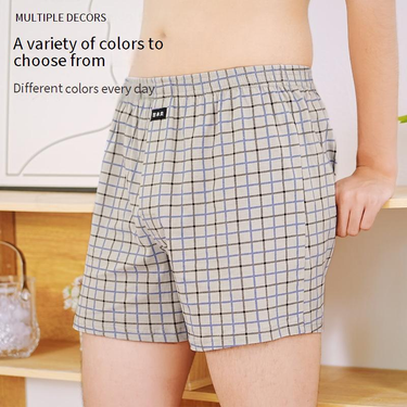 Men's Underwear Mid Waist Pants Pure Cotton Men's Plus Size Loose Plaid Breathable Boxer Shorts Summer Home Sleeping Underwear_voghion.com