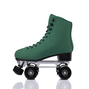 Adult double row roller skates Four wheel PU roller skates green durable breathable comfortable_viptrois.com