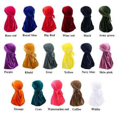 Hot Selling Gold Velvet Long Tail Braid Pirate Hat Baotou Hat Turban Hat Velvet Durag_voghion.com