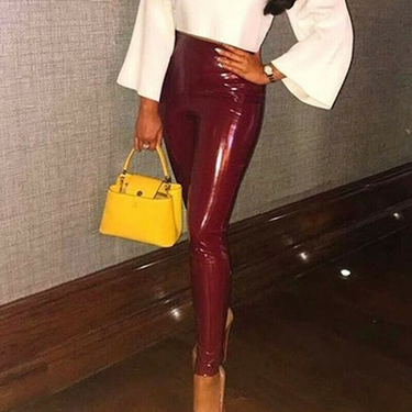 Women's new mirror bright leather pants sexy casual pants nightclub_voghion.com