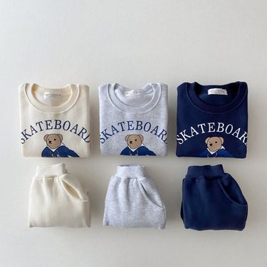 Mother & Kids Ins Infant And Toddler Clothing Skateboard Bear Spring And Autumn Sweater Fabric Casual Suit Boy Stylish Cartoon Sweater_voghion.com