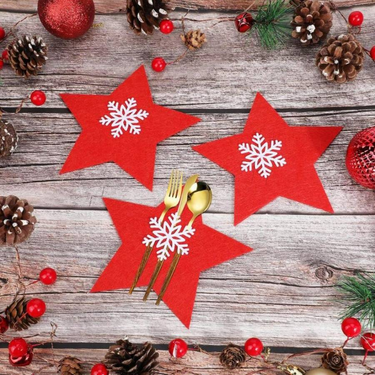 4pcs felt Christmas snowflake cutlery bag Christmas tree hanging decoration cutlery mat Party dining table kitchen decoration coaster insulation mat_voghion.com