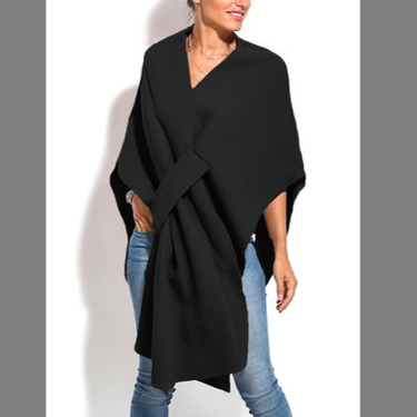 Women's loose irregular seven-point bat-sleeved medium-long solid color sweater_voghion.com