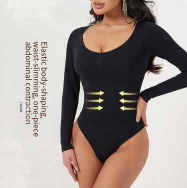 Seamless Shapewear Bodysuit For Women - Tummy Control Waist Trainer With Butt Lifting & Slimming Effect, Long Sleeve Slimming Underwear_voghion.com