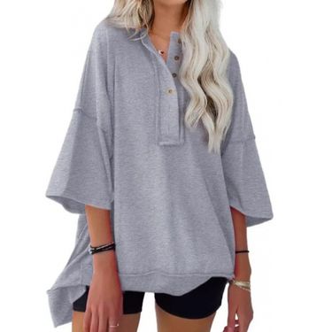 2025 New Spring And Autumn Solid Color Loose Casual Button Sweatshirt T-Shirt_voghion.com