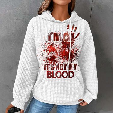 Women's Clothing I AM OK BLOOD printing horror Halloween printing hooded sweatshirt women_viptrois.com
