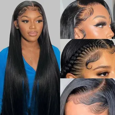 Brazilian Human Hair Lace Front Wigs 13x4 Glueless Pre Plucked Natural Color_voghion.com