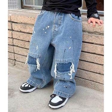 24 Spring And Summer New Children's Clothing Horse Brand Children's Thin Straight Jeans Boys And Girls Washed Hole Denim Pants_voghion.com